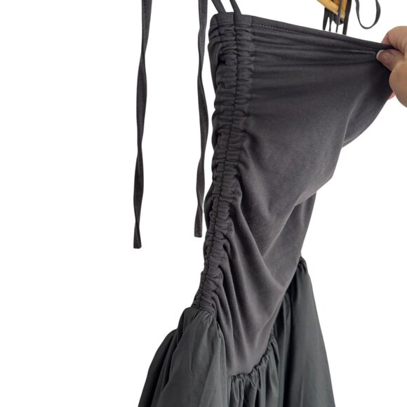 Amylynn Gray Drop Waist Bubble Hem Midi Dress Small Ruched Bodice Sleeveless - Picture 5 of 12